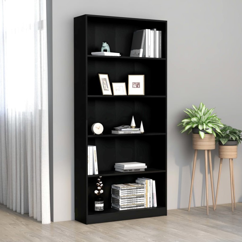 vidaXL Bücherregal 5 Fächer Schwarz 80x24x175 cm Holzwerkstoff vidaXL Bücherregal 5 Fächer Schwarz 80x24x175 cm Holzwerkstoff