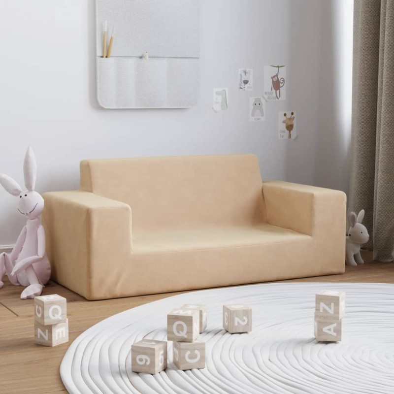Kindersofa 2-Sitzer Creme Weich Plüsch Kindersofa 2-Sitzer Creme Weich Plüsch