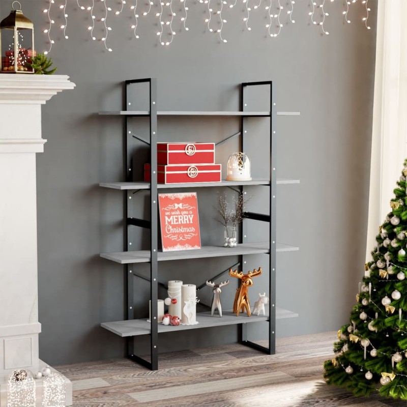 vidaXL Bücherregal 4 Fächer Betongrau 100x30x140 cm Holzwerkstoff vidaXL Bücherregal 4 Fächer Betongrau 100x30x140 cm Holzwerkstoff
