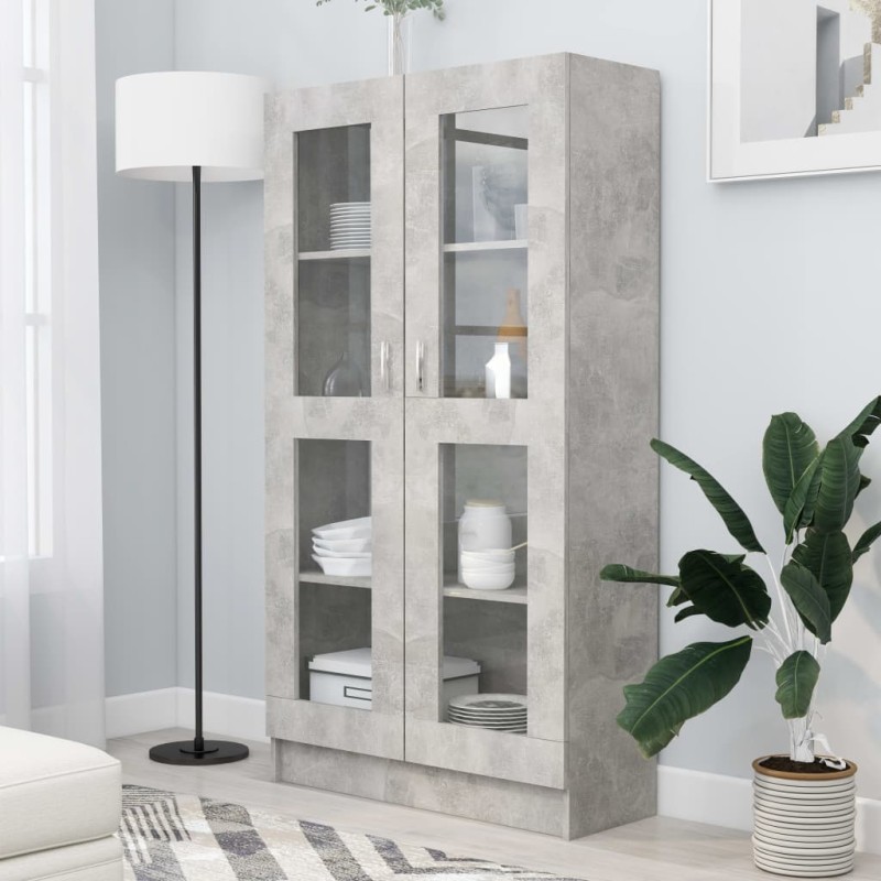 vidaXL Vitrinenschrank Betongrau 82,5x30,5x150 cm Holzwerkstoff vidaXL Vitrinenschrank Betongrau 82,5x30,5x150 cm Holzwerkstoff