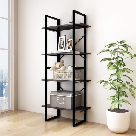 vidaXL Bücherregal 4 Fächer Schwarz 60x30x140 cm Kiefer Massivholz