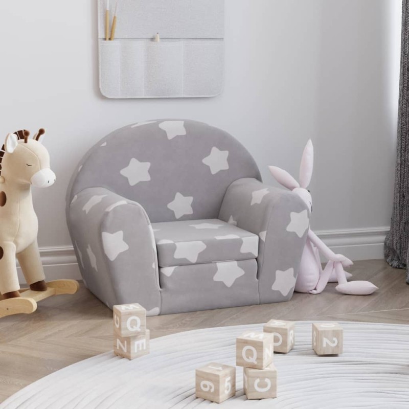 Schlafsofa für Kinder Hellgrau Sterne Weicher Plüsch Schlafsofa für Kinder Hellgrau Sterne Weicher Plüsch