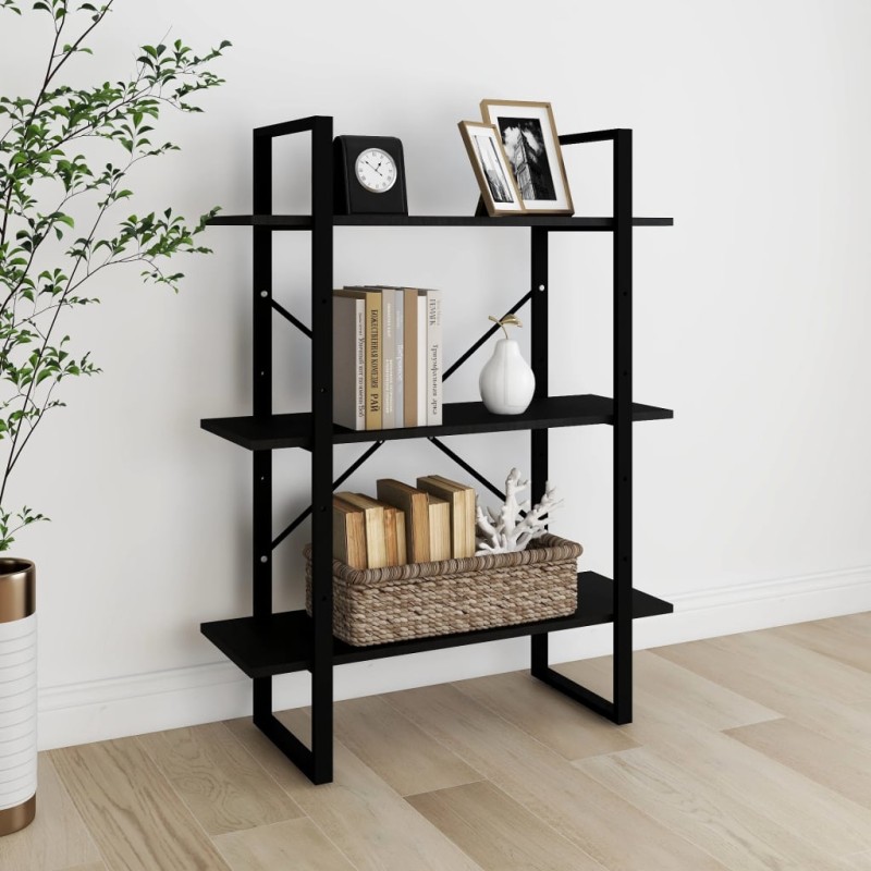 vidaXL Bücherregal 3 Fächer Schwarz 80x30x105 cm Massivholz Kiefer vidaXL Bücherregal 3 Fächer Schwarz 80x30x105 cm Massivholz Kiefer