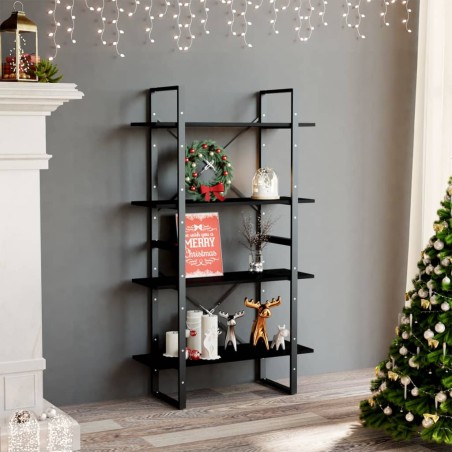 vidaXL Bücherregal 4 Fächer Schwarz 80x30x140 cm Kiefer Massivholz