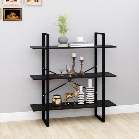 vidaXL Bücherregal 3 Fächer Schwarz 100x30x105 cm Massivholz Kiefer