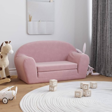 2-Sitzer Kindersofa mit Schlaffunktion Rosa Weicher Plüsch