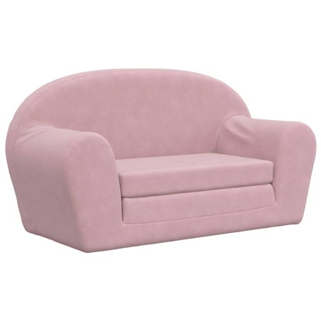 2-Sitzer Kindersofa mit Schlaffunktion Rosa Weicher Plüsch