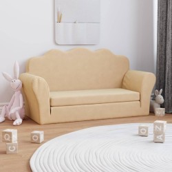 2-Sitzer Kindersofa mit Schlaffunktion Creme Weicher Plüsch