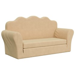 2-Sitzer Kindersofa mit Schlaffunktion Creme Weicher Plüsch