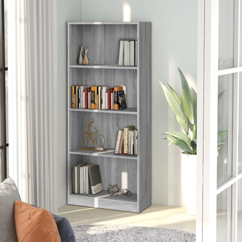vidaXL Bücherregal 4 Fächer Grau Sonoma 60x24x142 cm Holzwerkstoff vidaXL Bücherregal 4 Fächer Grau Sonoma 60x24x142 cm Holzwerkstoff