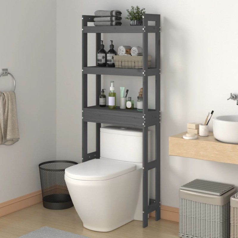 vidaXL Toilettenregal Grau 63x26x171 cm Massivholz Kiefer vidaXL Toilettenregal Grau 63x26x171 cm Massivholz Kiefer