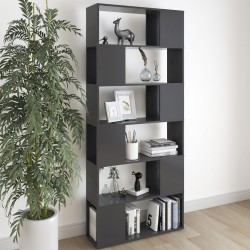 vidaXL Bücherregal Raumteiler Hochglanz-Grau 80x24x186cm Holzwerkstoff