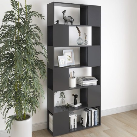 vidaXL Bücherregal Raumteiler Hochglanz-Grau 80x24x186cm Holzwerkstoff