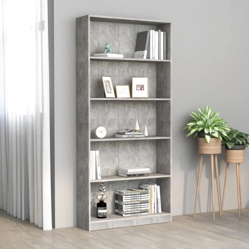 vidaXL Bücherregal 5 Fächer Betongrau 80x24x175 cm Holzwerkstoff vidaXL Bücherregal 5 Fächer Betongrau 80x24x175 cm Holzwerkstoff