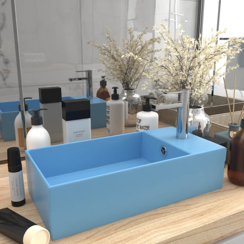 vidaXL Badezimmer-Waschbecken mit Überlauf Keramik Hellblau vidaXL Badezimmer-Waschbecken mit Überlauf Keramik Hellblau