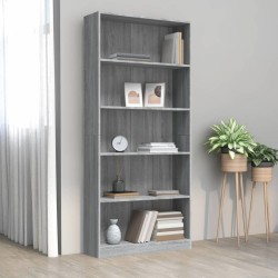 vidaXL Bücherregal 5 Fächer Grau Sonoma-Eiche 80x24x175 Holzwerkstoff