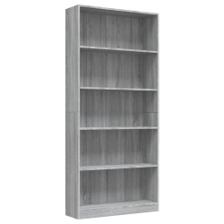 vidaXL Bücherregal 5 Fächer Grau Sonoma-Eiche 80x24x175 Holzwerkstoff