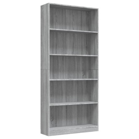 vidaXL Bücherregal 5 Fächer Grau Sonoma-Eiche 80x24x175 Holzwerkstoff