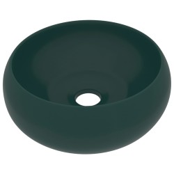 vidaXL Luxuriöses Waschbecken Rund Matt Dunkelgrün 40x15 cm Keramik
