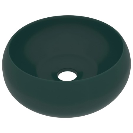 vidaXL Luxuriöses Waschbecken Rund Matt Dunkelgrün 40x15 cm Keramik