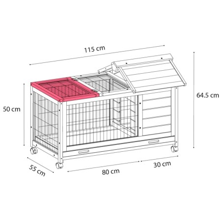FLAMINGO Kaninchenstall Honey Rustic 115x55x64,5 cm Grau