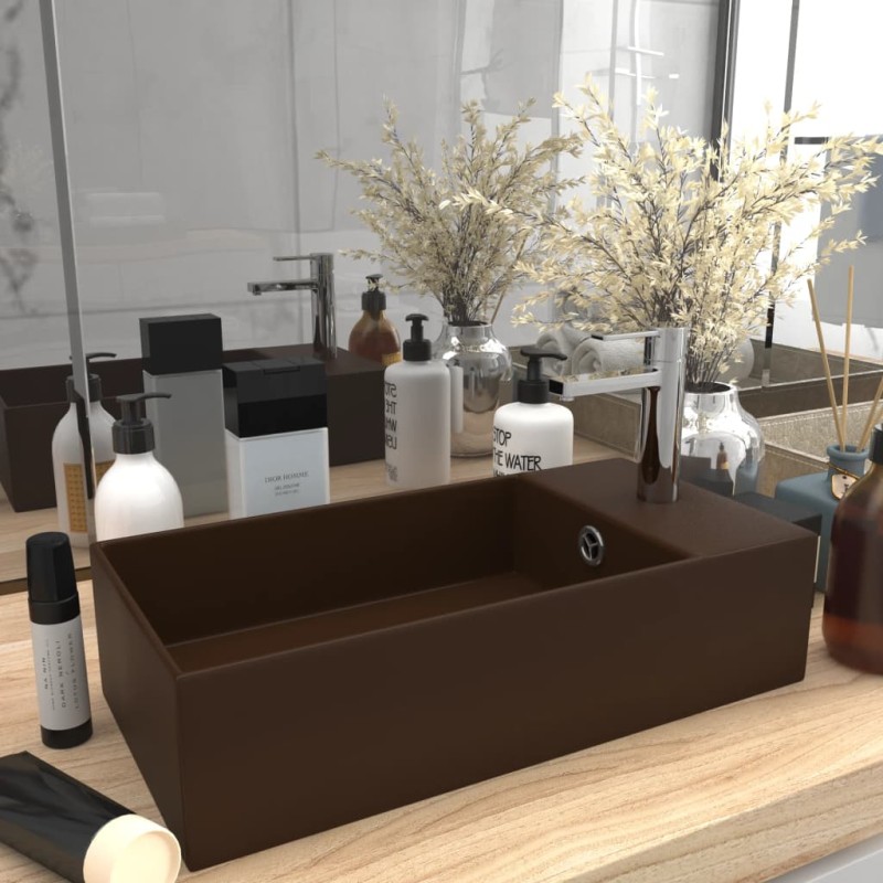 vidaXL Badezimmer-Waschbecken mit Überlauf Keramik Dunkelbraun vidaXL Badezimmer-Waschbecken mit Überlauf Keramik Dunkelbraun