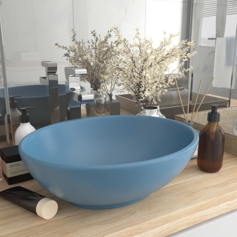 vidaXL Luxuriöses Ovales Waschbecken Matt Hellblau 40x33 cm Keramik vidaXL Luxuriöses Ovales Waschbecken Matt Hellblau 40x33 cm Keramik