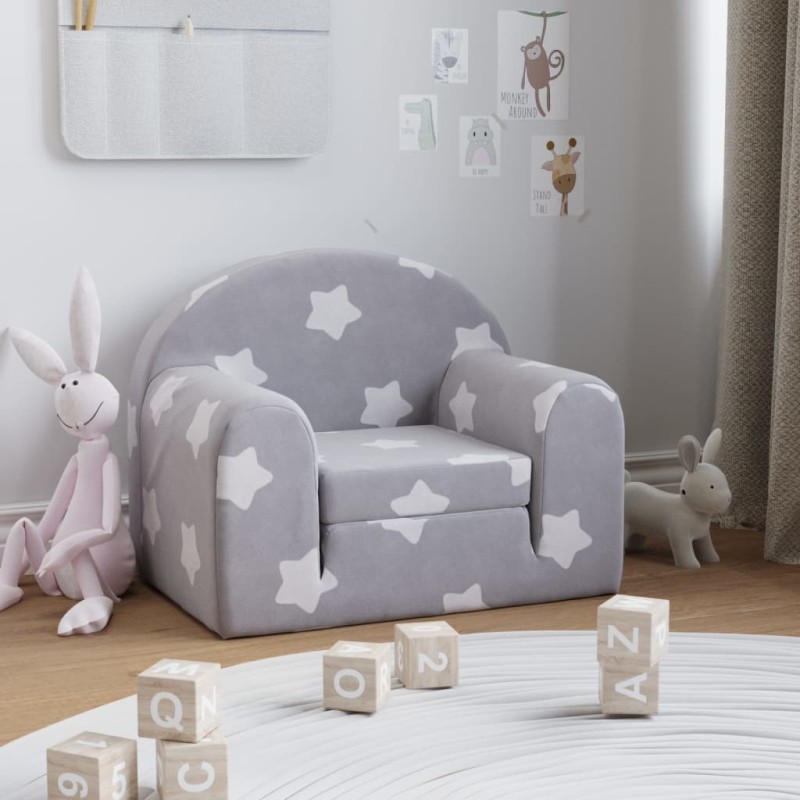 Schlafsofa für Kinder Hellgrau Sterne Weich Plüsch Schlafsofa für Kinder Hellgrau Sterne Weich Plüsch
