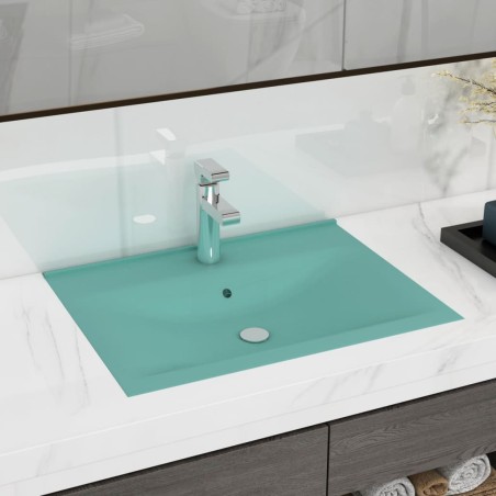 vidaXL Luxus-Waschbecken mit Hahnloch Matt-Hellgrün 60x46 cm Keramik 