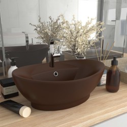 vidaXL Waschbecken Überlauf Oval Matt Dunkelbraun 58,5x39cm Keramik   
