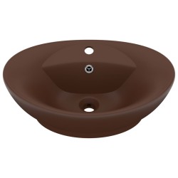 vidaXL Waschbecken Überlauf Oval Matt Dunkelbraun 58,5x39cm Keramik   