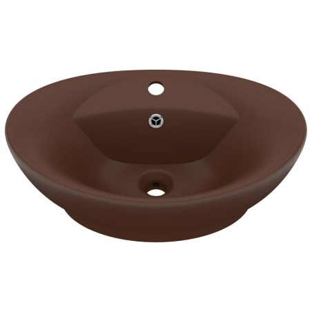 vidaXL Waschbecken Überlauf Oval Matt Dunkelbraun 58,5x39cm Keramik   