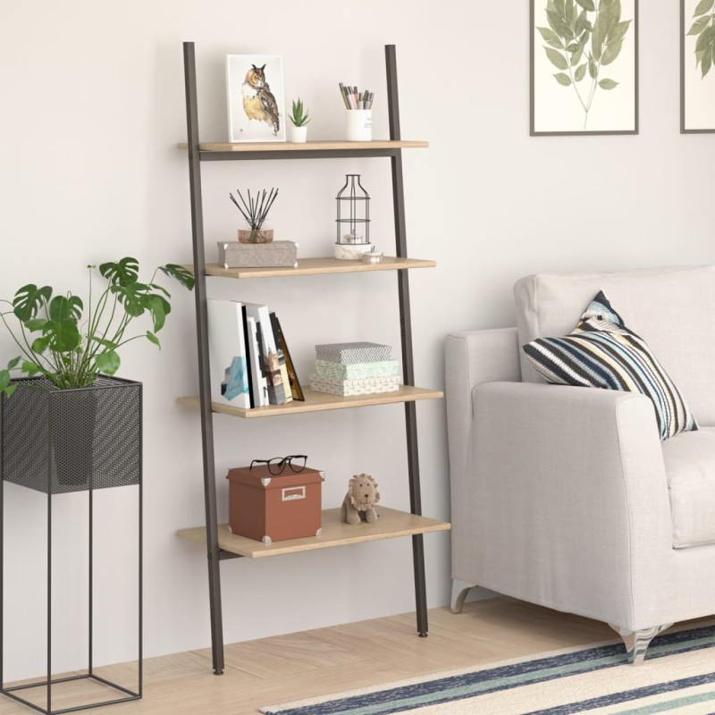 vidaXL Anlehnregal mit 4 Ablagen Hellbraun und Schwarz 64x34x150,5 cm vidaXL Anlehnregal mit 4 Ablagen Hellbraun und Schwarz 64x34x150,5 cm