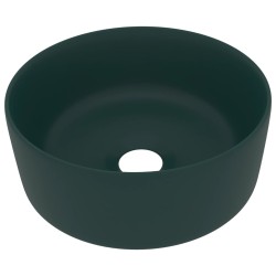 vidaXL Luxuriöses Waschbecken Rund Matt Dunkelgrün 40x15 cm Keramik