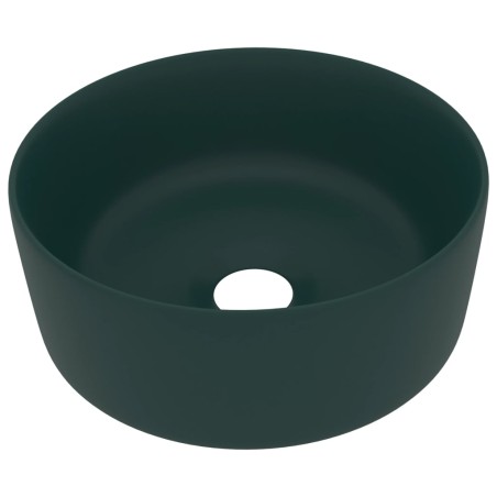 vidaXL Luxuriöses Waschbecken Rund Matt Dunkelgrün 40x15 cm Keramik