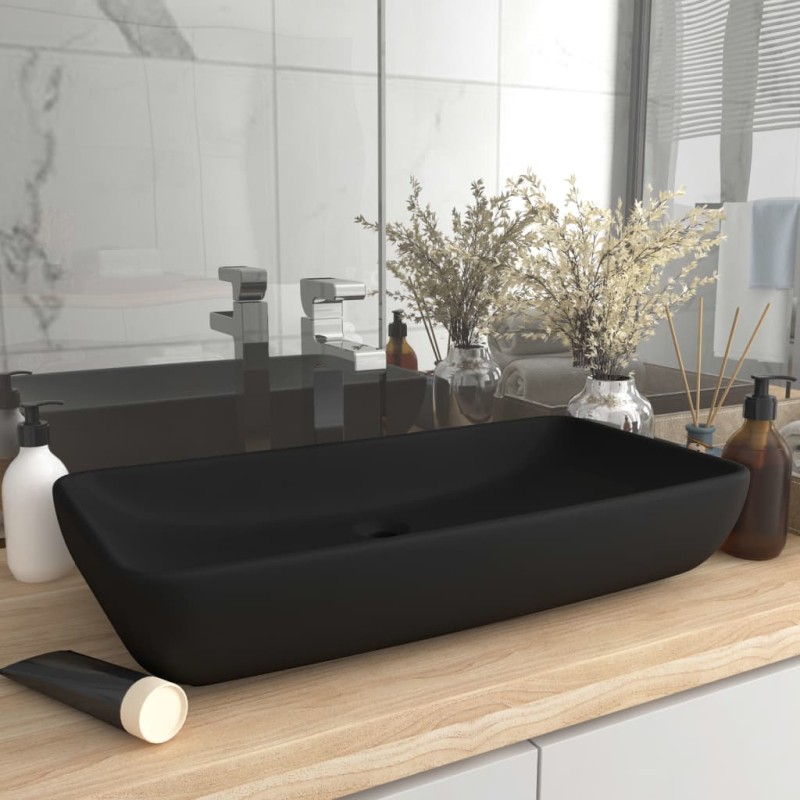 vidaXL Luxus-Waschbecken Rechteckig Matt Schwarz 71x38 cm Keramik vidaXL Luxus-Waschbecken Rechteckig Matt Schwarz 71x38 cm Keramik