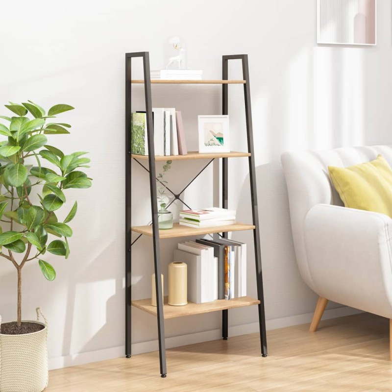 vidaXL Standregal 4 Böden Hellbraun und Schwarz 56x35x140 cm vidaXL Standregal 4 Böden Hellbraun und Schwarz 56x35x140 cm
