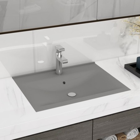 vidaXL Luxus-Waschbecken mit Hahnloch Matt-Hellgrau 60x46 cm Keramik 