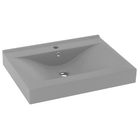 vidaXL Luxus-Waschbecken mit Hahnloch Matt-Hellgrau 60x46 cm Keramik 