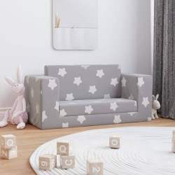2-Sitzer Schlafsofa für Kinder Hellgrau Sterne Weicher Plüsch