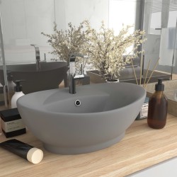 vidaXL Luxus-Waschbecken Überlauf Matt Hellgrau 58,5x39cm Keramik   