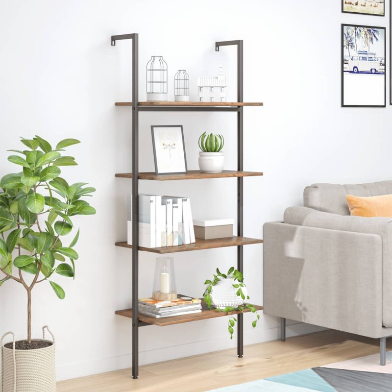 vidaXL Anlehnregal mit 4 Ablagen Dunkelbraun und Schwarz 64x35x152,5cm vidaXL Anlehnregal mit 4 Ablagen Dunkelbraun und Schwarz 64x35x152,5cm