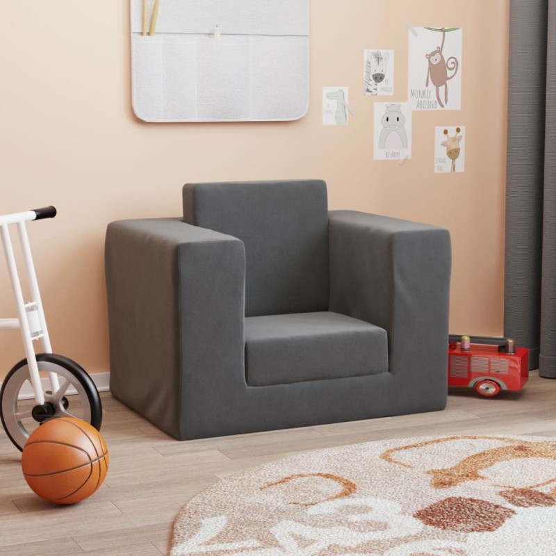 Schlafsofa für Kinder Anthrazit Weicher Plüsch Schlafsofa für Kinder Anthrazit Weicher Plüsch