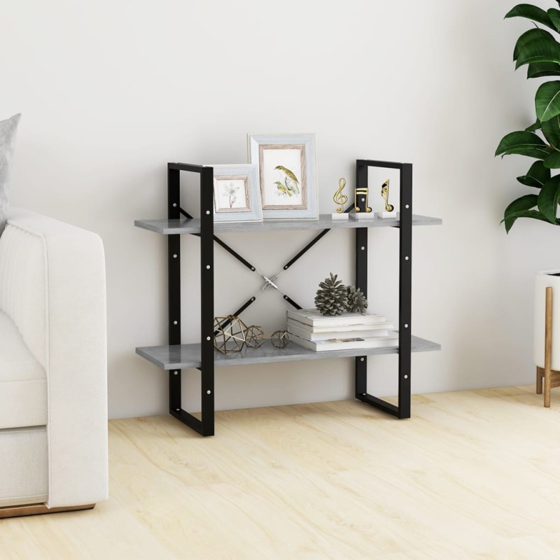 vidaXL Bücherregal 2 Fächer Betongrau 80x30x70 cm Holzwerkstoff vidaXL Bücherregal 2 Fächer Betongrau 80x30x70 cm Holzwerkstoff