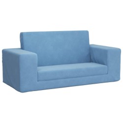 2-Sitzer Kindersofa mit Schlaffunktion Blau Weicher Plüsch
