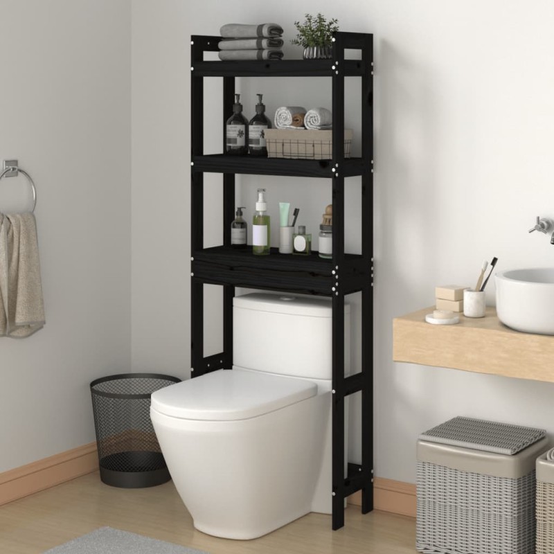 vidaXL Toilettenregal Schwarz 63x26x171 cm Massivholz Kiefer vidaXL Toilettenregal Schwarz 63x26x171 cm Massivholz Kiefer