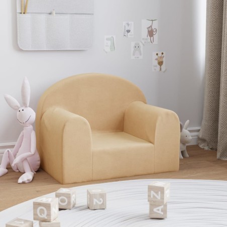 Kindersofa Creme Weich Plüsch