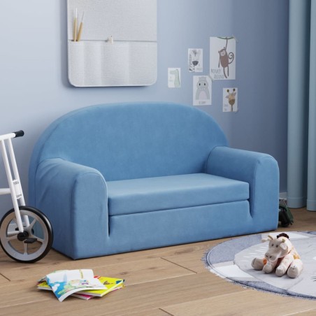 2-Sitzer Kindersofa mit Schlaffunktion Blau Weicher Plüsch