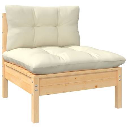 vidaXL Garten-Mittelsofa mit Kissen Creme Massivholz Kiefer