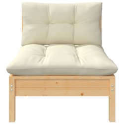 vidaXL Garten-Mittelsofa mit Kissen Creme Massivholz Kiefer